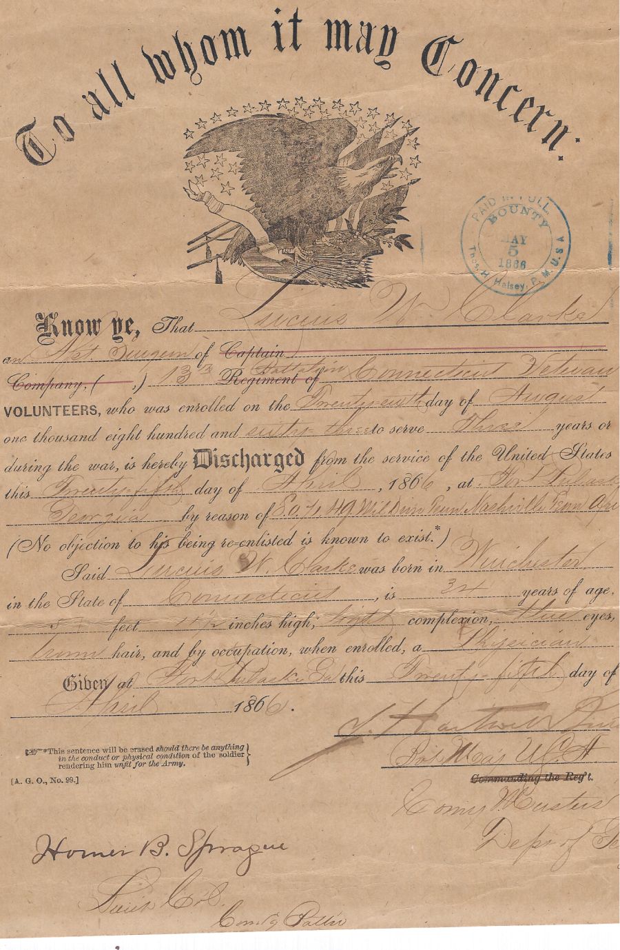 civil war surgeon discharge papers
